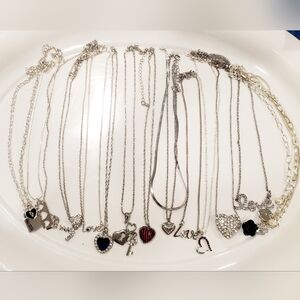 HOT BUY🔥 14pcs Love & Heart Pendant NECKLACES Jewellery Lot Bundle Silver Tone